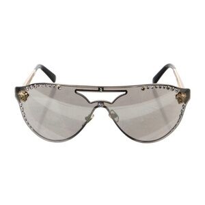 Versace Black and Gold Rimless Aviator Embellished Sunglasses